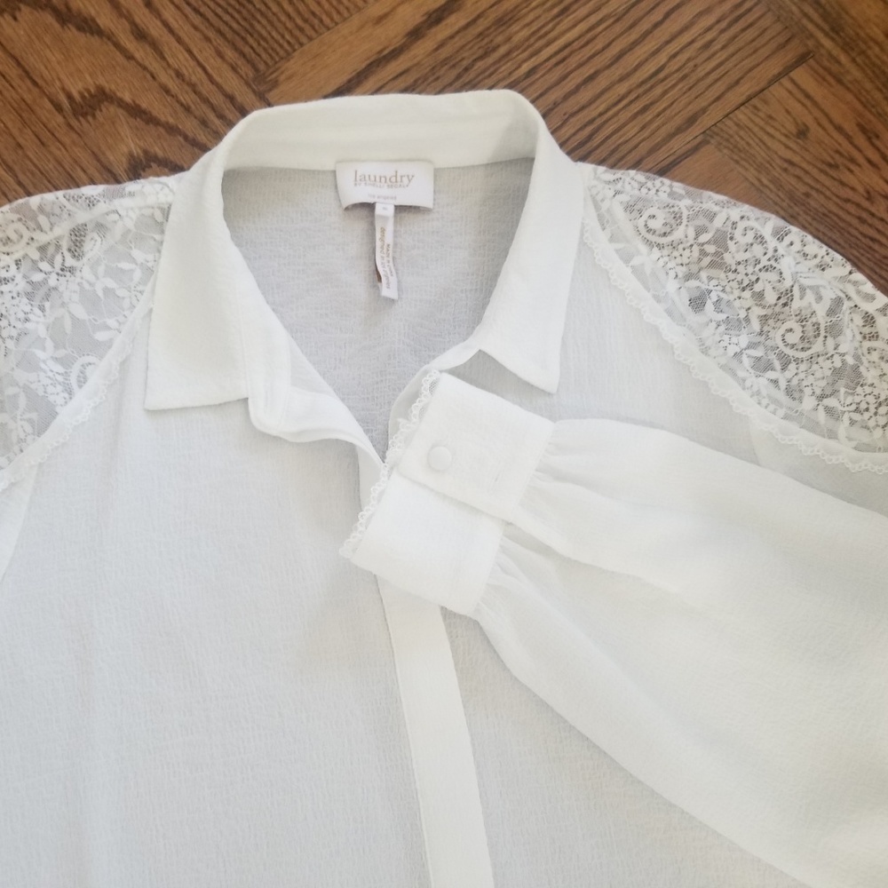 Laundry by Shelli Segal Lace Trim Sheer Blouse S - Picture 4 of 7